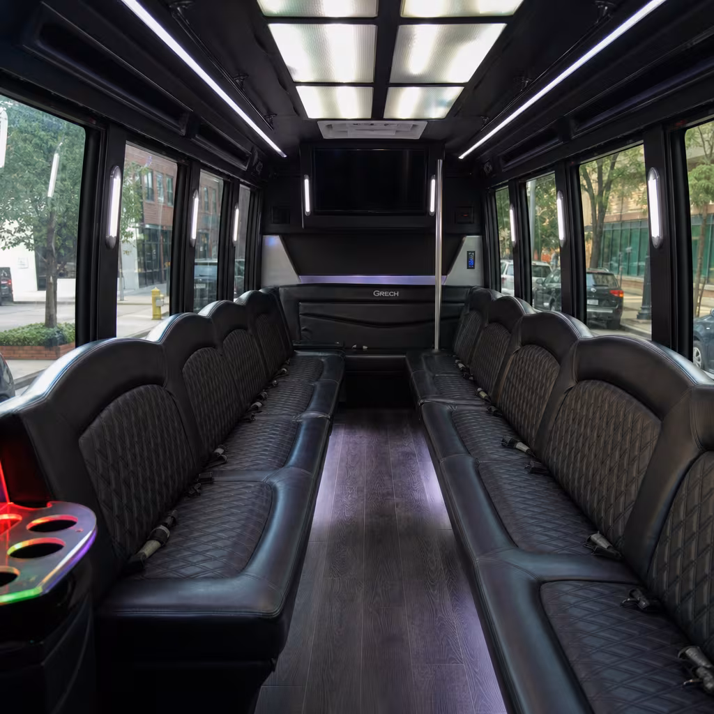 Passenger watching the San Francisco scenery during a regional party bus road trip
