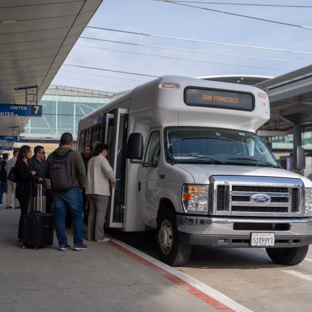 Black Mercedes Sprinter van staged for an San Francisco Airport Transportation group