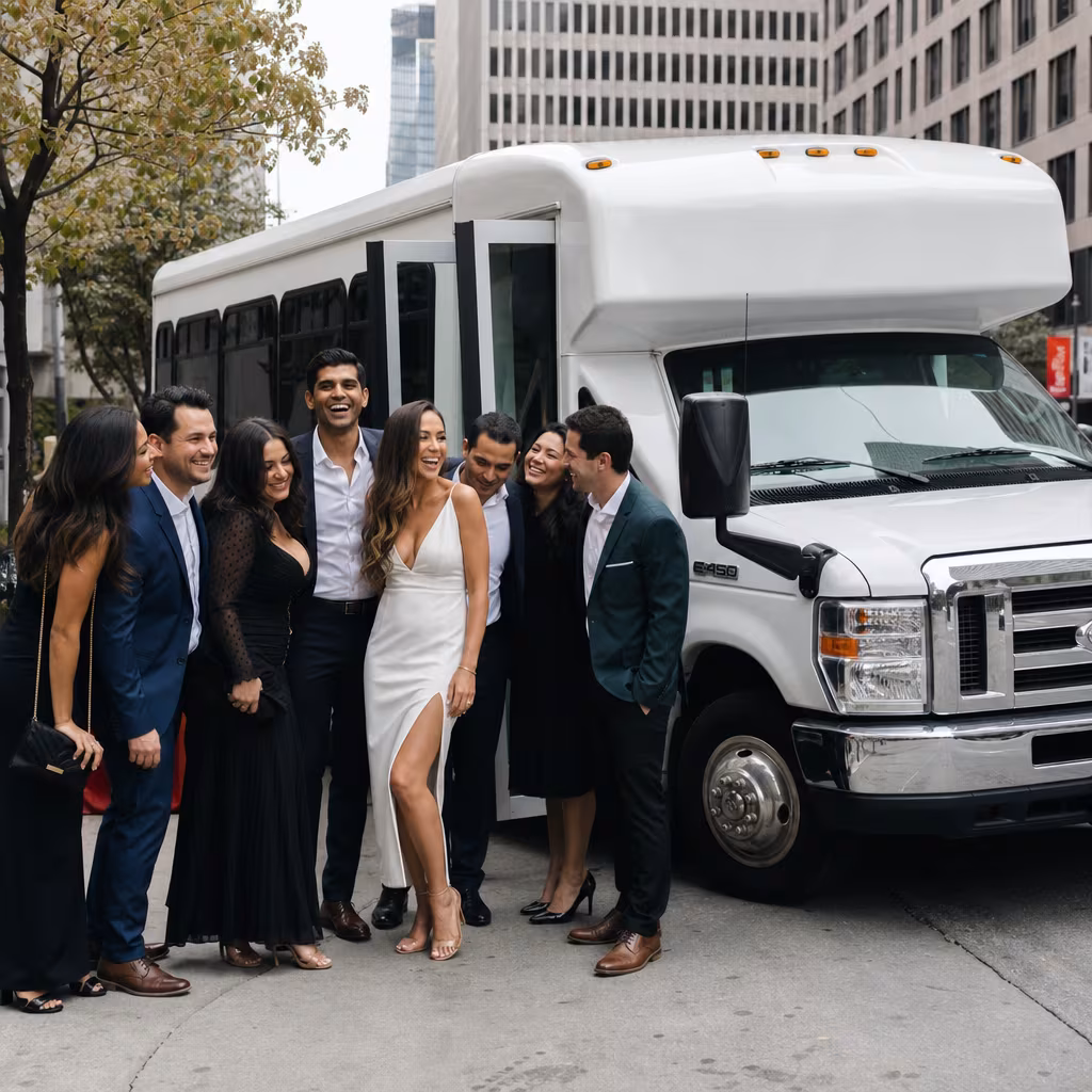 Black Mercedes Sprinter van staged for an San Francisco Bachelor & Bachelorette Transportation group