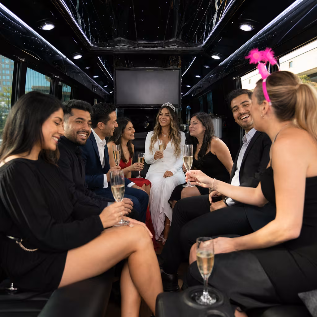 Black Mercedes Sprinter van staged for an San Francisco Birthday Transportation group