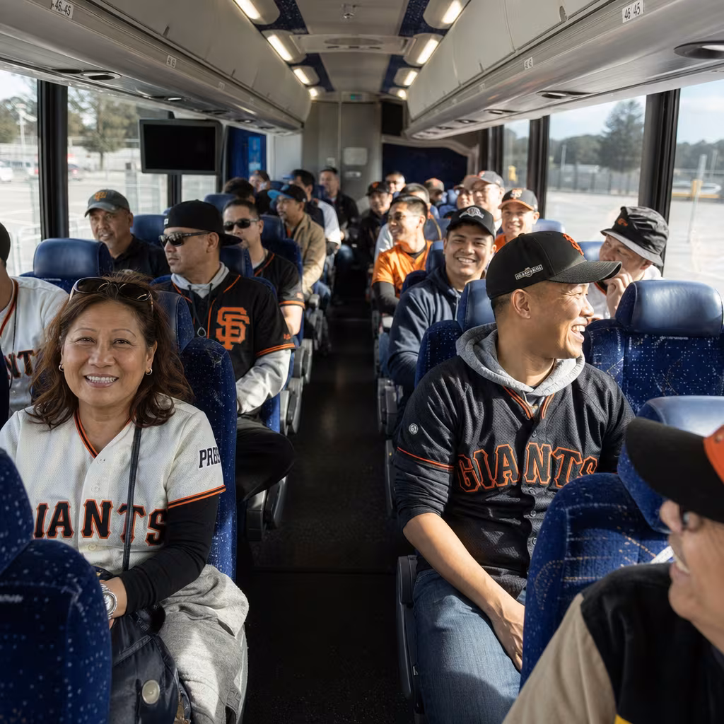Passenger seating aboard a San Francisco party bus rental