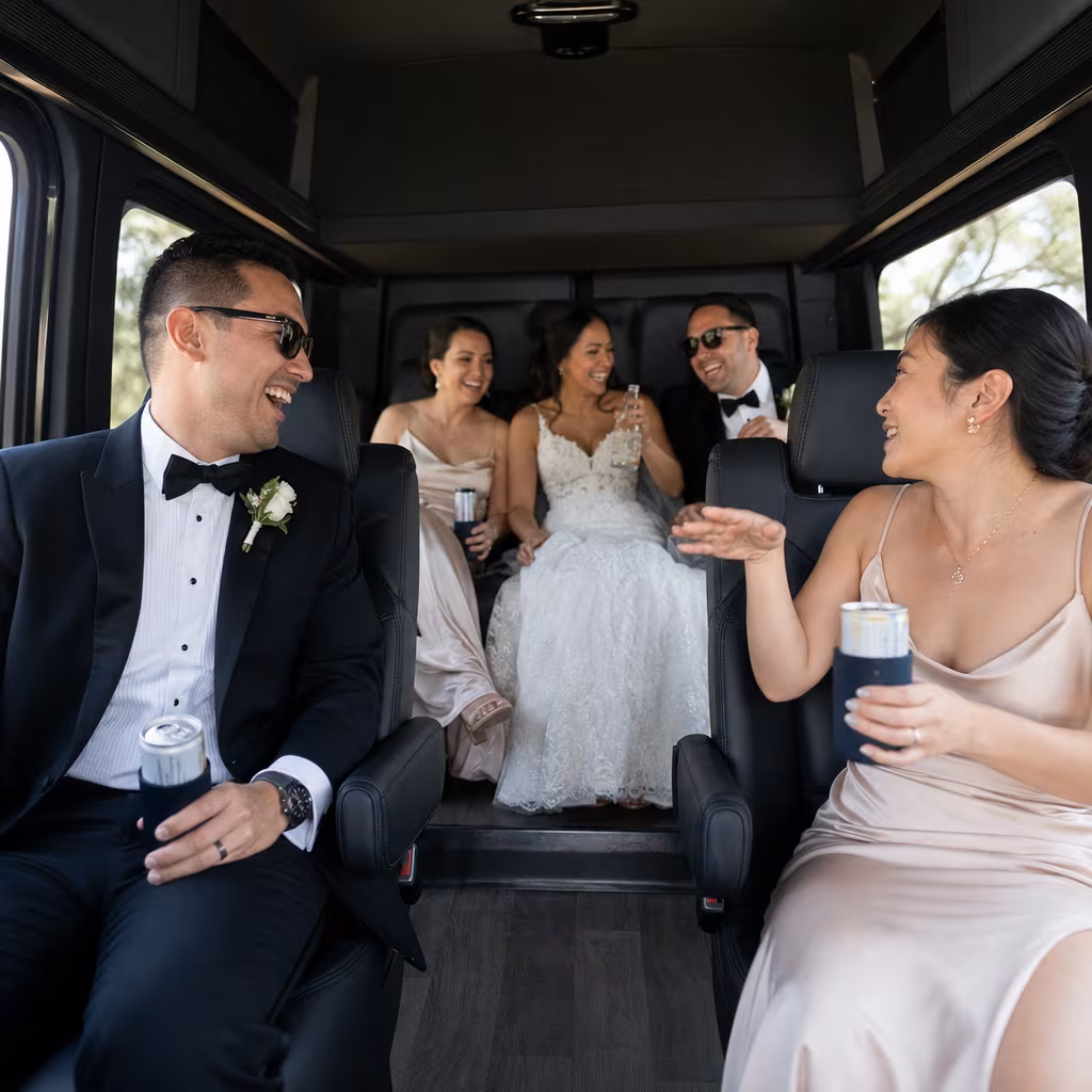 Black Mercedes Sprinter van staged for an San Francisco Wedding Transportation group