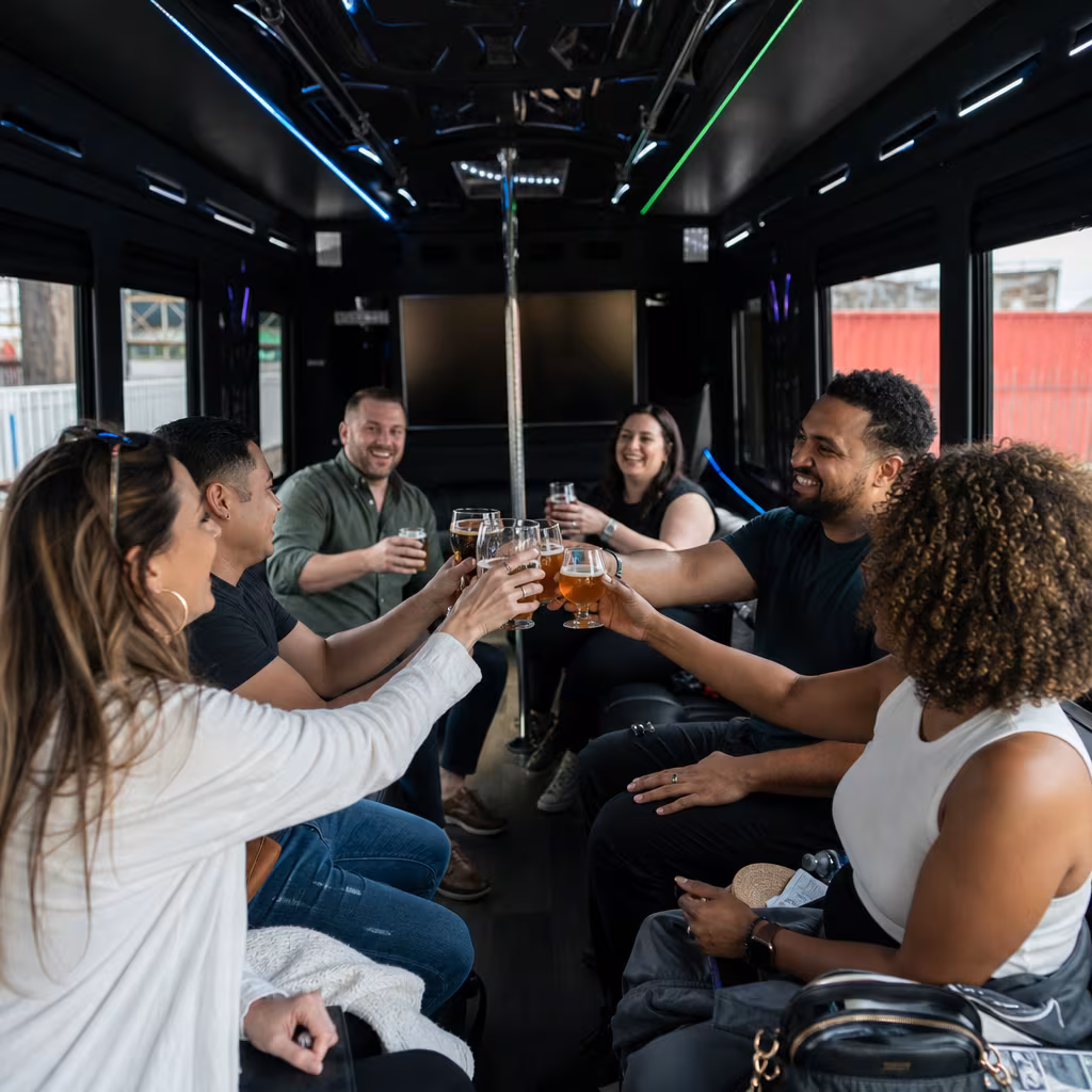 Black Mercedes Sprinter van staged for an San Francisco Winery & Brewery Tour Transportation group
